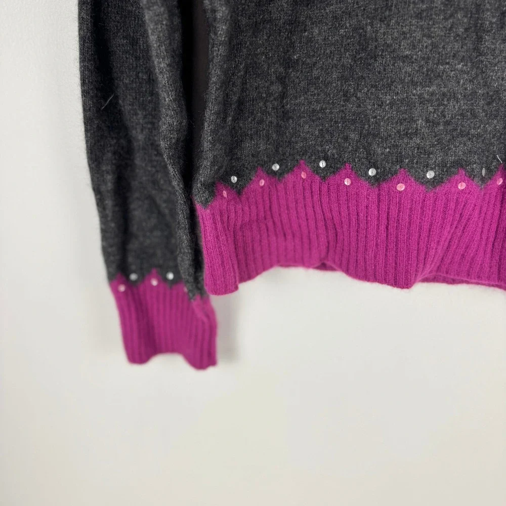 VTG! Context Wool Angora Blend Fair Isle Sequin Sweater Magenta Charcoal Gray XL